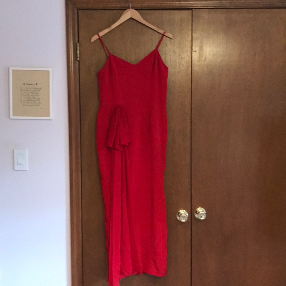 Designer Red Gown With Matching Jacket. 100% Silk - image 5